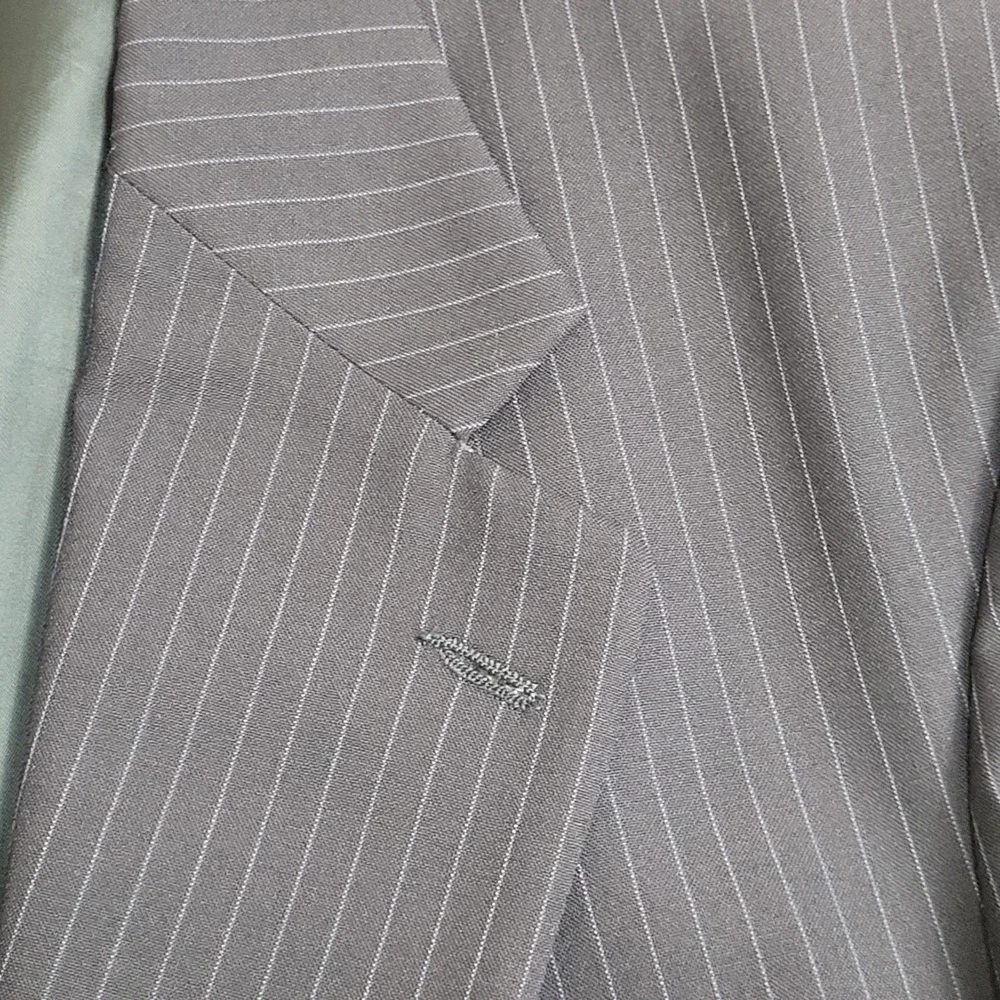 Vintage‎ Lands' End Suit Mens 42R Coat/38x29 Pants 100% Wool Blue w/Pinstripe